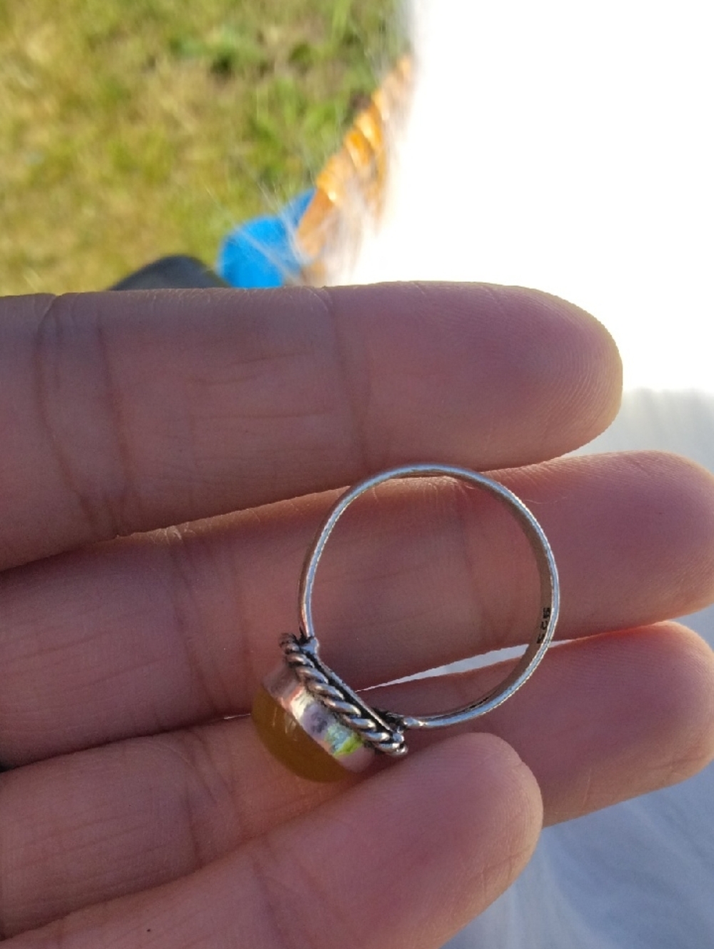 Yellow Cat's Eye Cabochon Silver Plated Gemstone Ring - Picture 5 of 5